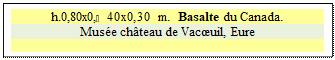 Zone de Texte: h.0,80x0,40x0,30 m.  Basalte du Canada.
Muse chteau de Vacuil, Eure
 

