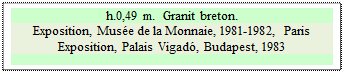 Zone de Texte: h.0,49 m.  Granit breton.
Exposition, Muse de la Monnaie, 1981-1982, Paris  
Exposition, Palais Vigad, Budapest, 1983


