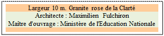 Zone de Texte: Largeur 10 m. Granite rose de la Clart
Architecte : Maximilien Fulchiron 
Matre d'ouvrage : Ministre de l'Education Nationale

