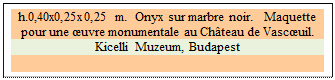 Zone de Texte: h.0,40x0,25x0,25 m.  Onyx sur marbre noir.   Maquette pour une uvre monumentale au Chteau de Vascuil.
Kicelli Muzeum, Budapest

