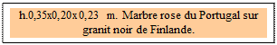 Zone de Texte: h.0,35x0,20x0,23 m. Marbre rose du Portugal sur granit noir de Finlande. 