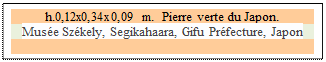 Zone de Texte: h.0,12x0,34x0,09 m.  Pierre verte du Japon.
Muse Szkely, Segikahaara, Gifu Prfecture, Japon 

