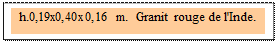 Zone de Texte: h.0,19x0,40x0,16 m.  Granit rouge de l'Inde. 