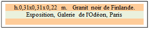 Zone de Texte: h.0,31x0,31x0,22 m.   Granit noir de Finlande. 
Exposition, Galerie de l'Odon, Paris


