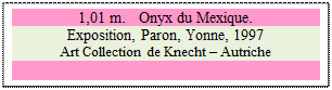 Zone de Texte: 1,01 m.   Onyx du Mexique.
Exposition, Paron, Yonne, 1997 
Art Collection de Knecht  Autriche

